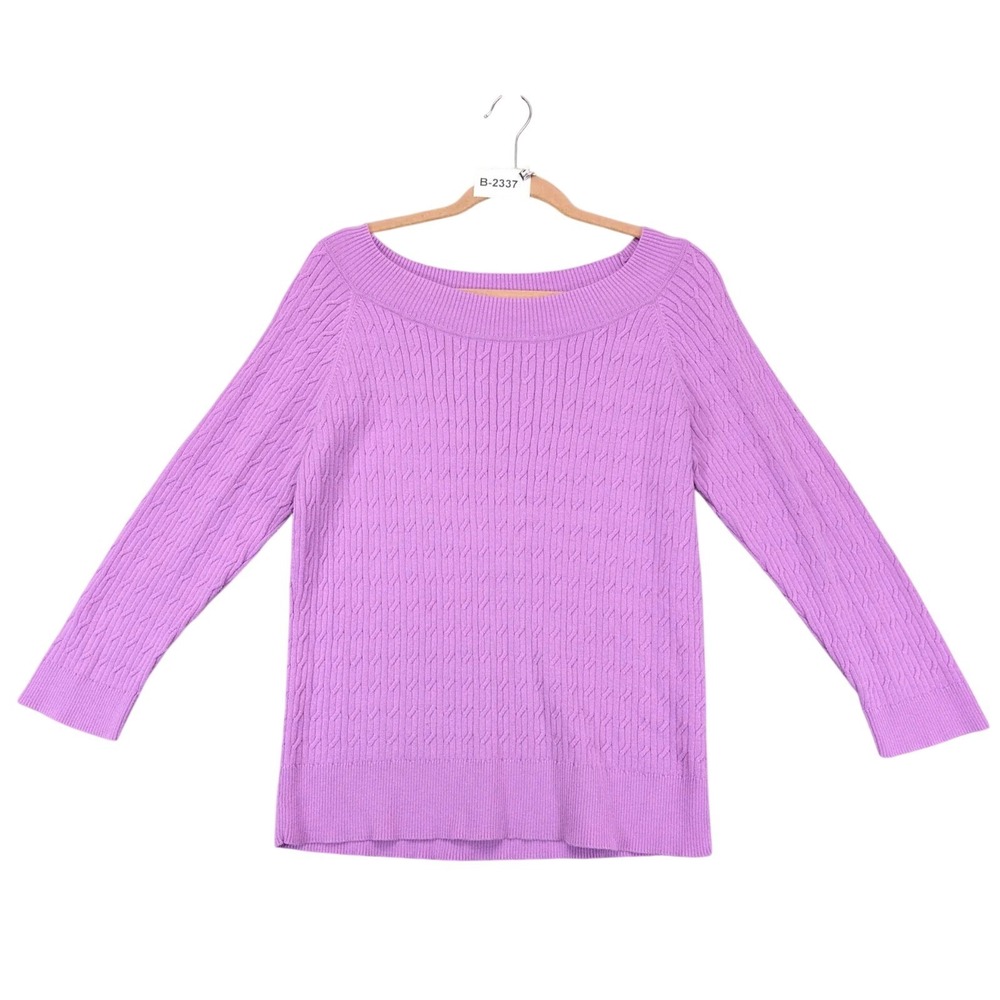 Talbots Purple Cable Knit Boat Neck Pullover Sweater Womens XL Pima Cotton Chic
